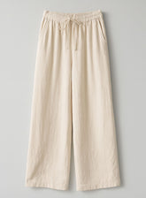 Linen Lounge Wide - Leg Pants - Light Beige - VECTOR SPORTSWEAR